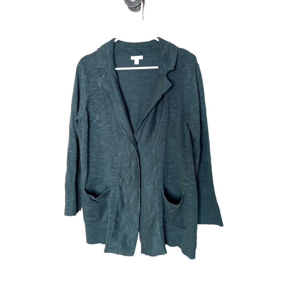 J Jill Size XLP Cotton One Button Blazer Jacket Dark Green  XL petite